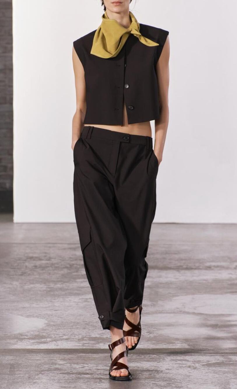 Zara ZW Collection Drawstring Wide Leg Pants Women's Small Dark Brown